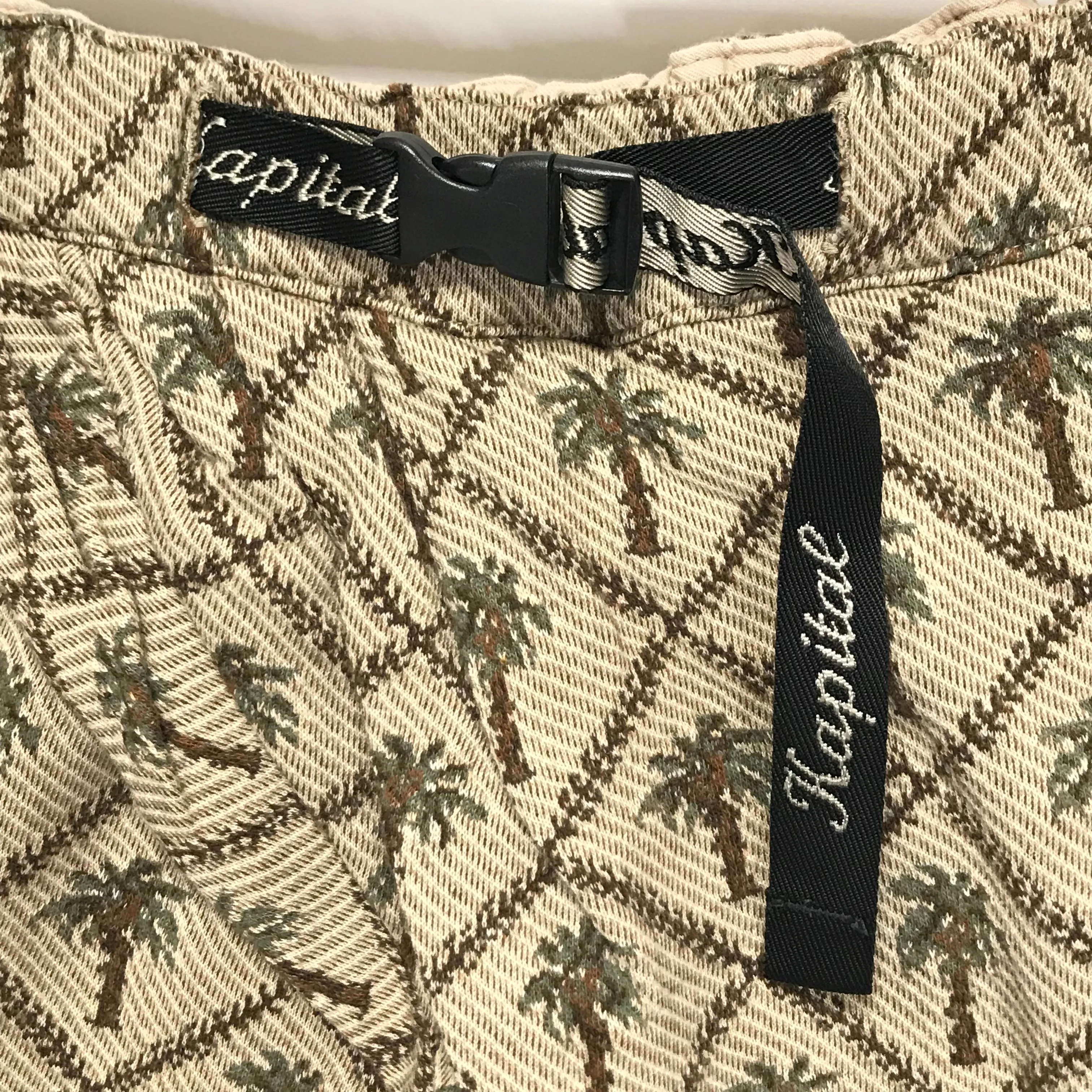 [1] Kapital Palm Tree Jacquard Belted Drop Crotch Shorts