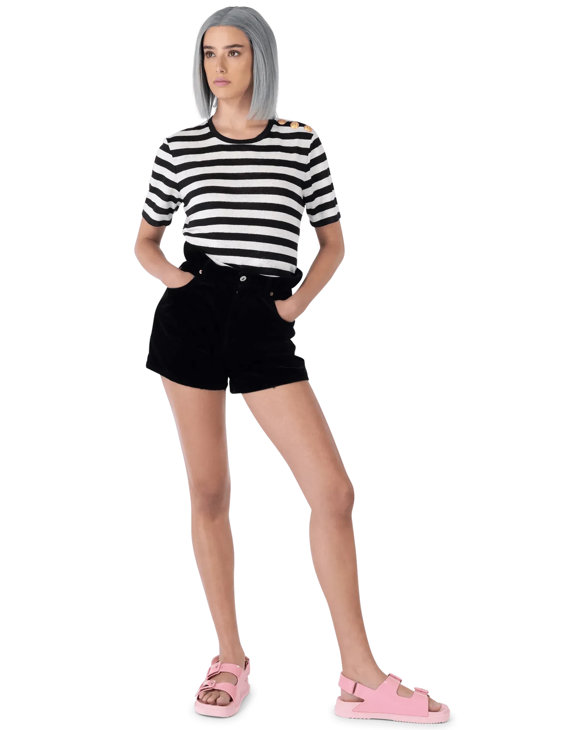 3 Button Striped Linen T-Shirt
