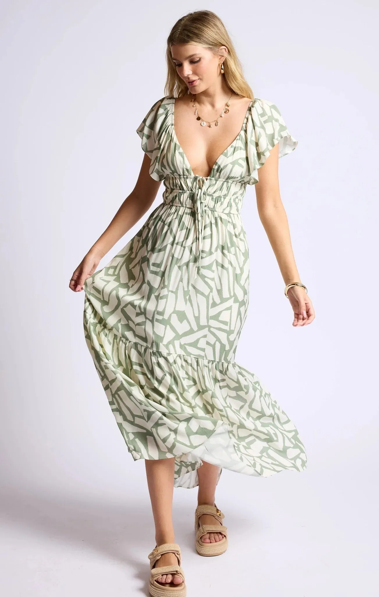 Al Fresco Ruffle Sleeve Maxi Dress