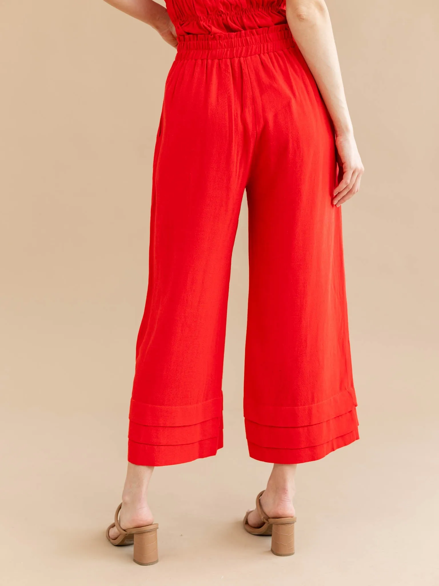 Allie Rose Elastic Ruffle Waist Ankle Pant
