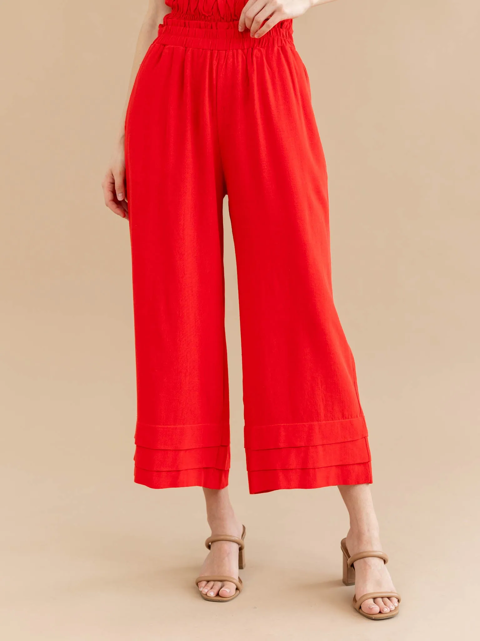 Allie Rose Elastic Ruffle Waist Ankle Pant