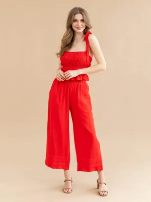 Allie Rose Elastic Ruffle Waist Ankle Pant