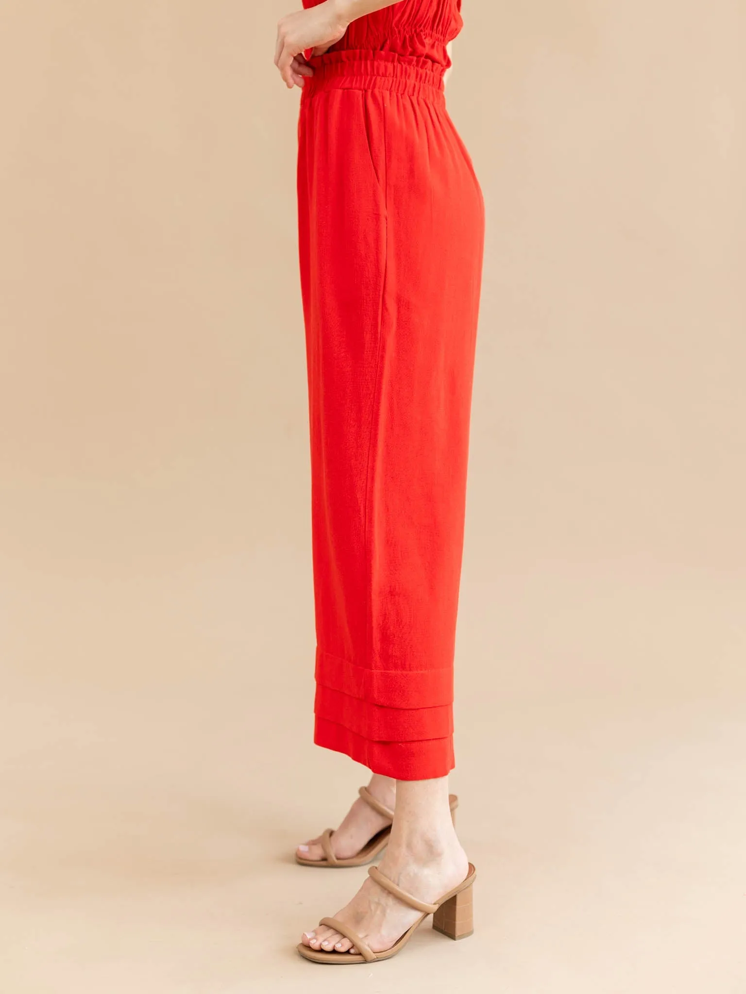 Allie Rose Elastic Ruffle Waist Ankle Pant