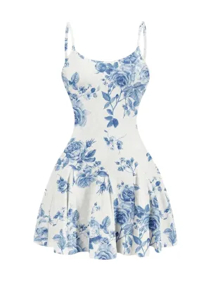 Amara Floral Mini Dress – Spaghetti Straps & Flowy Skirt