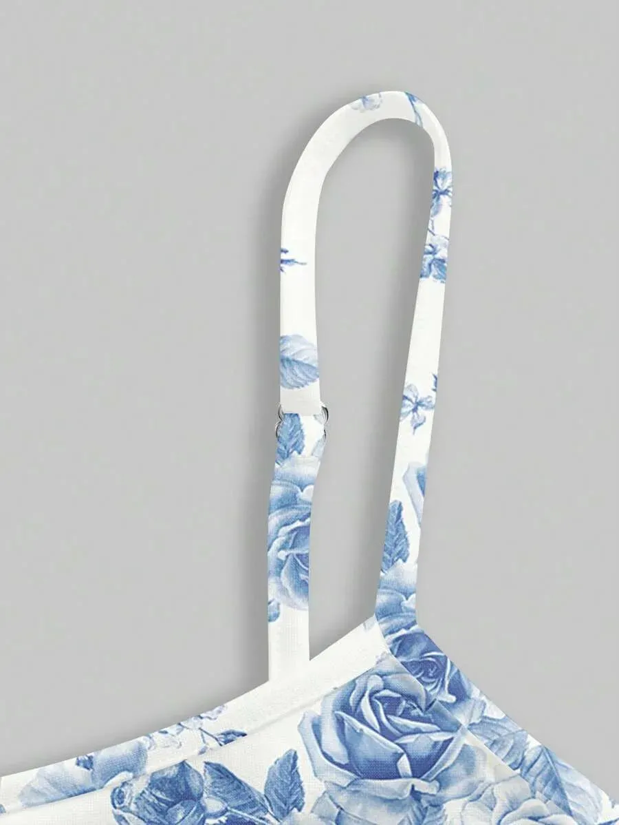 Amara Floral Mini Dress – Spaghetti Straps & Flowy Skirt