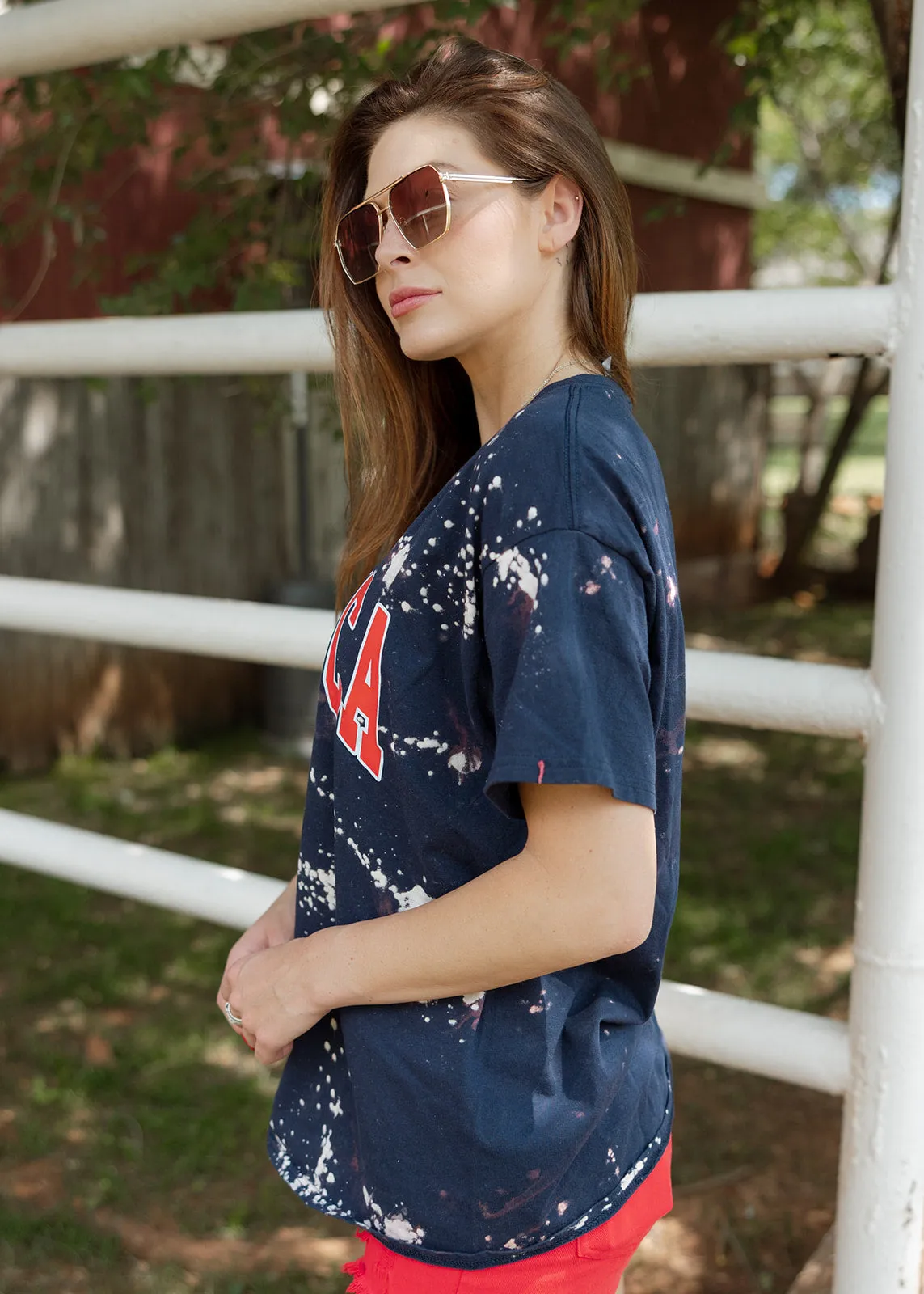America Bleached Navy Tee