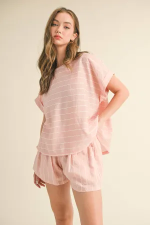 April- Striped Relaxed Fit Short Sleeve Top And Shorts Set