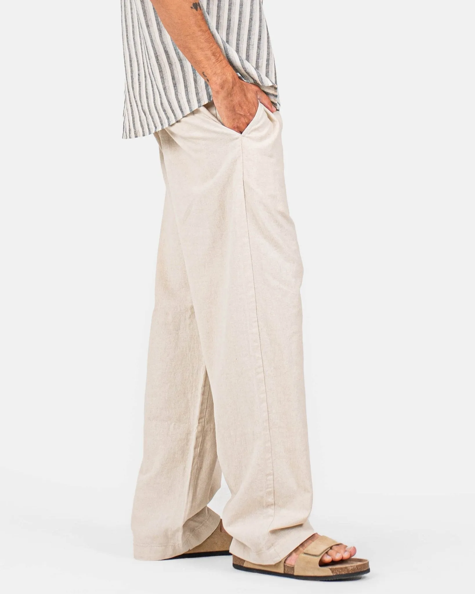 Baggy Linen Pants Beige