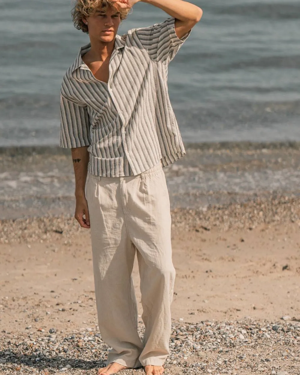 Baggy Linen Pants Beige