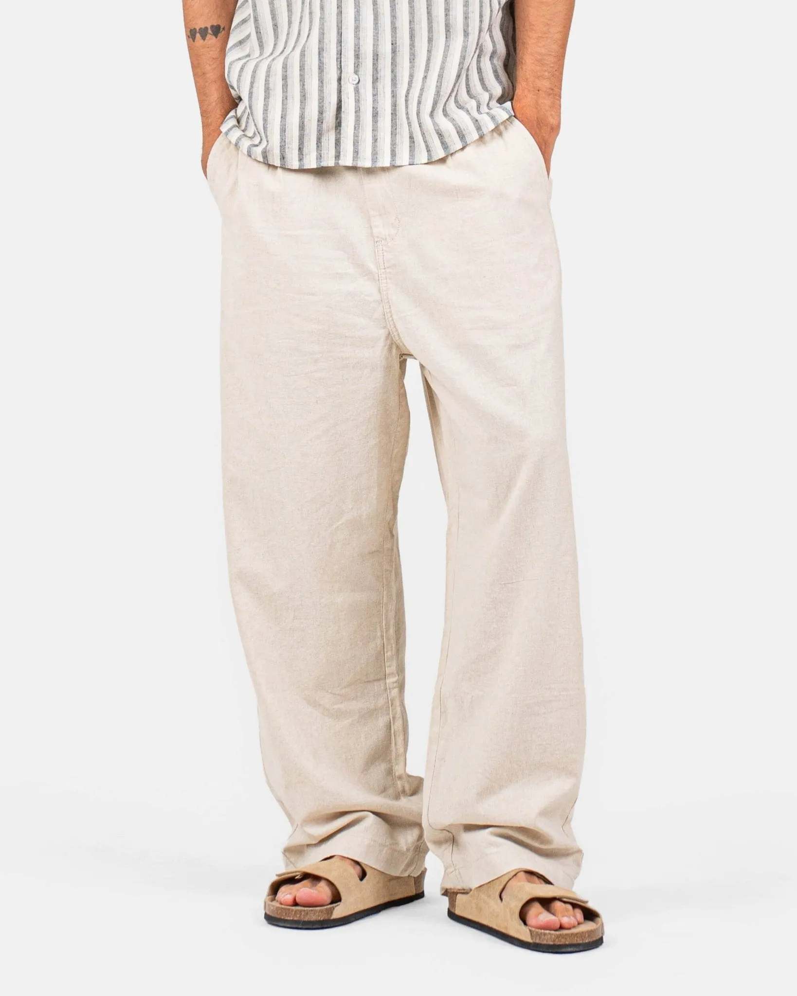 Baggy Linen Pants Beige