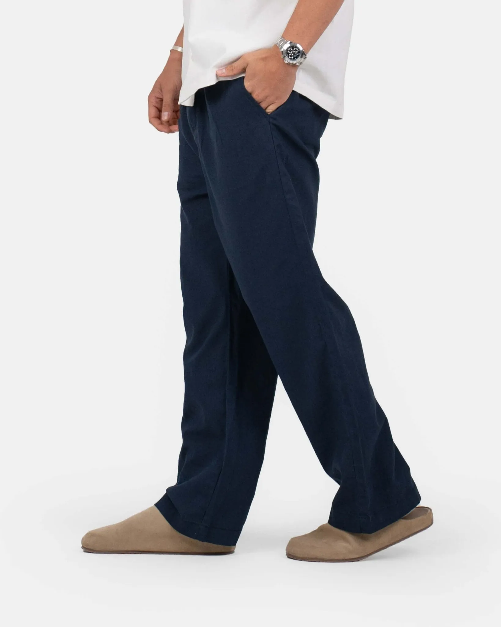 Baggy Linen Pants Navy