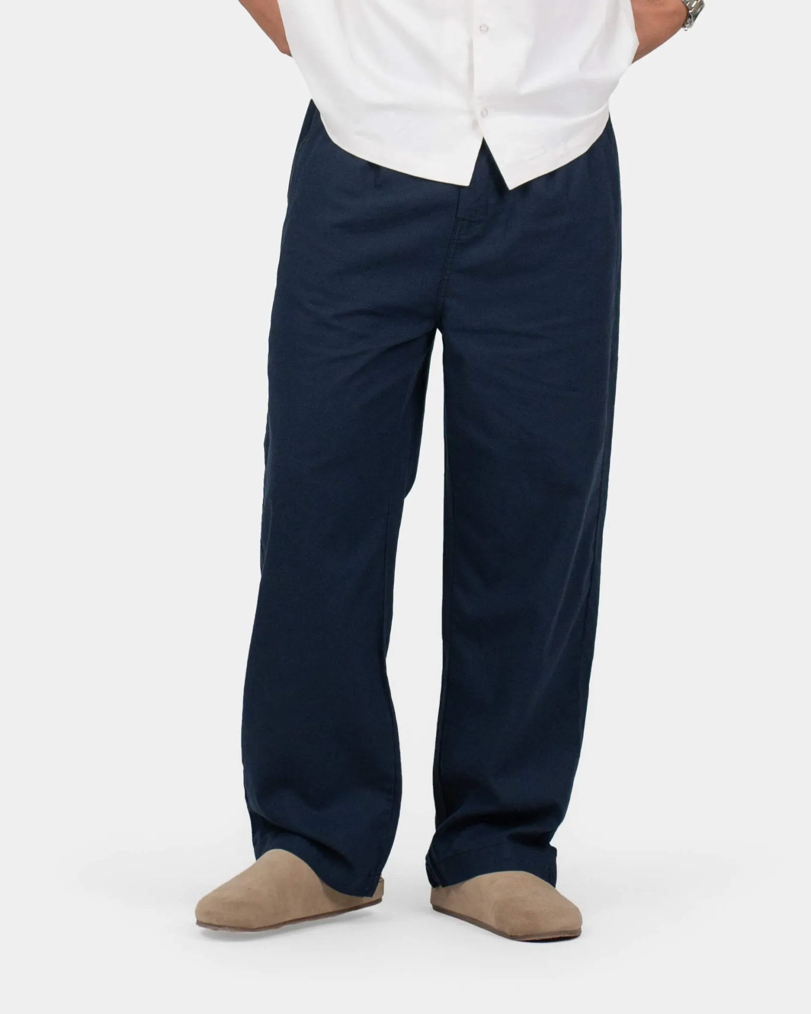 Baggy Linen Pants Navy