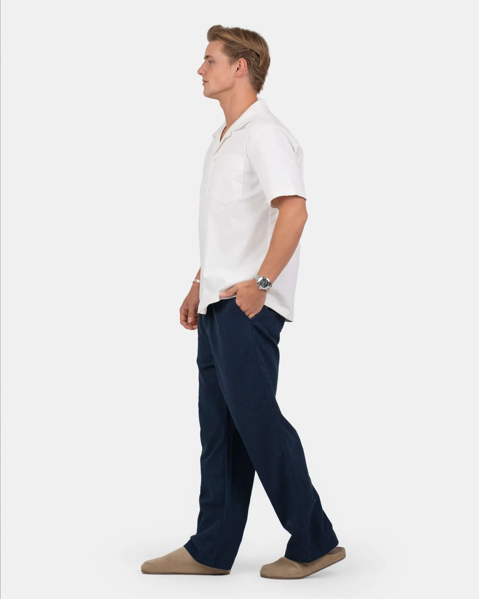 Baggy Linen Pants Navy