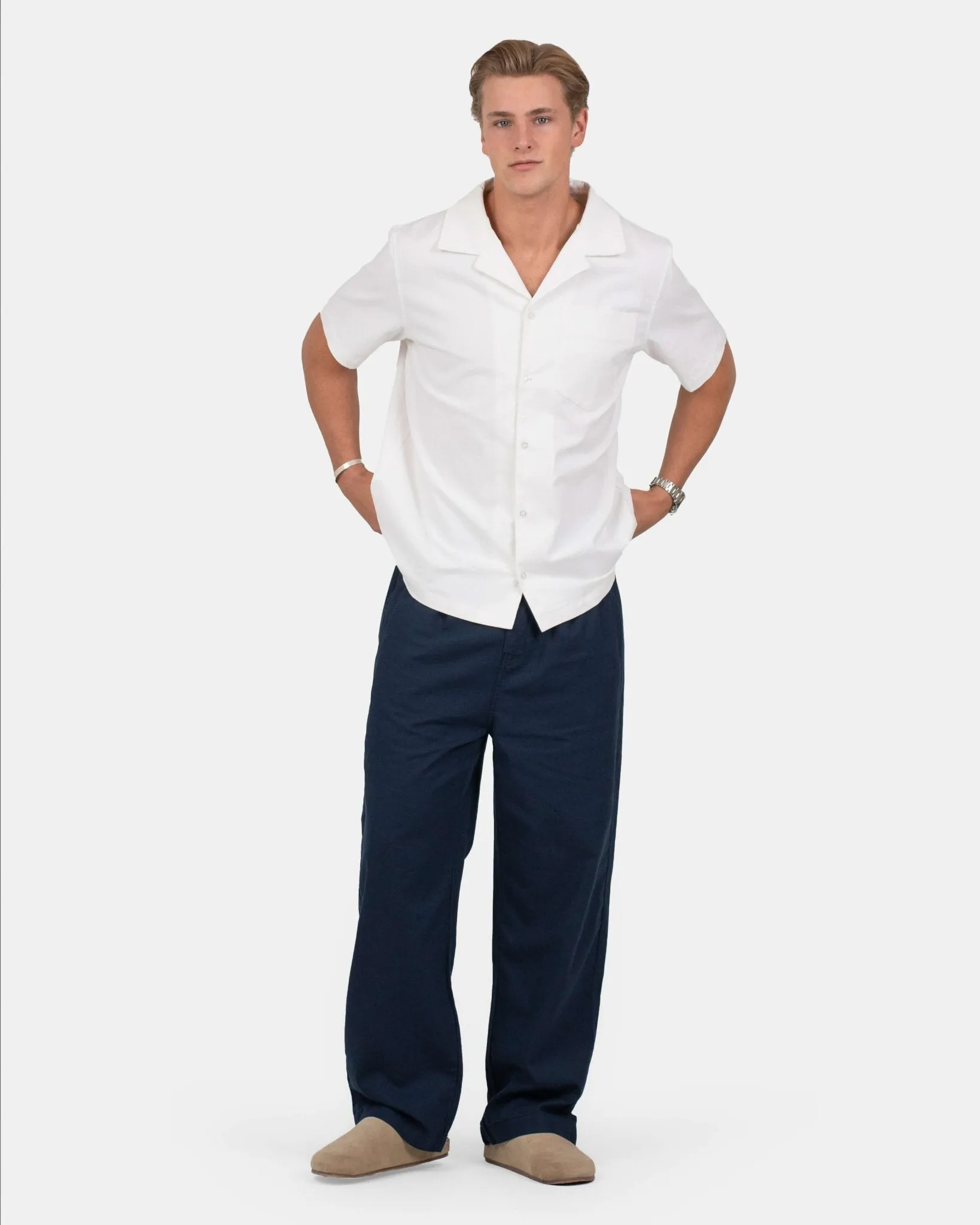Baggy Linen Pants Navy