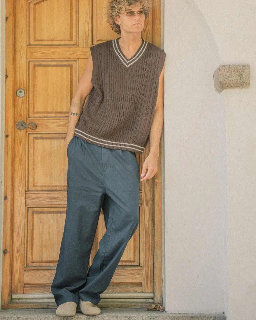 Baggy Linen Pants Navy