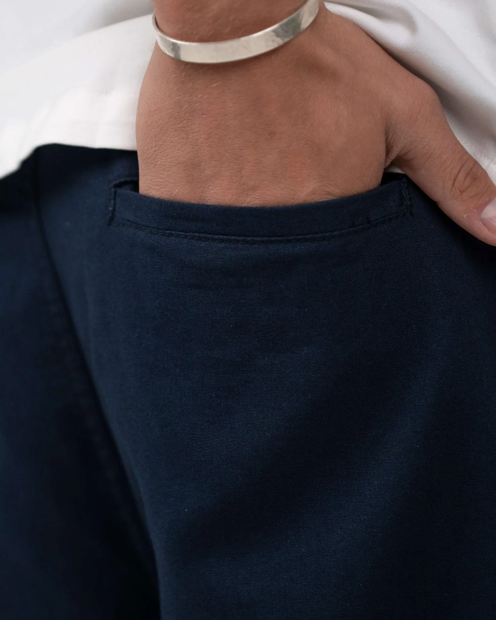 Baggy Linen Pants Navy