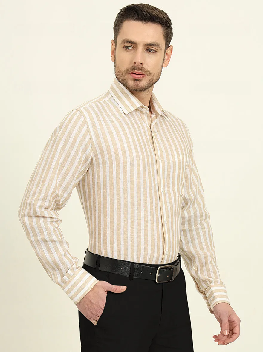 Beige & White Striped Regular Fit Formal Shirt | JadeBlue
