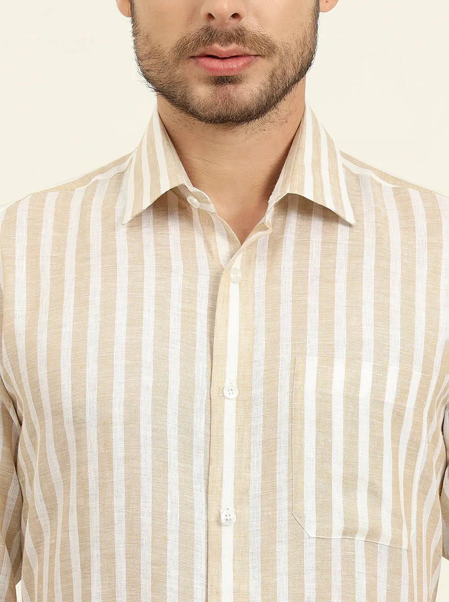 Beige & White Striped Regular Fit Formal Shirt | JadeBlue