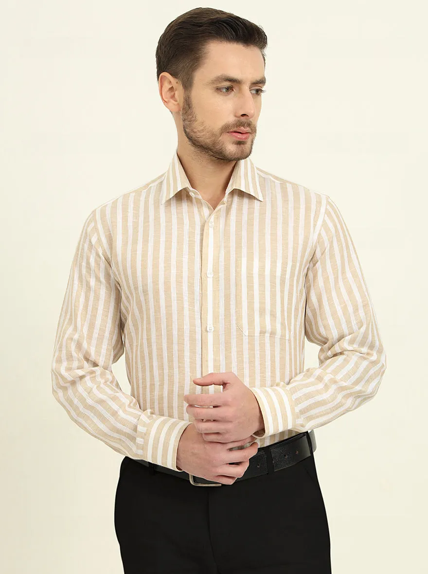 Beige & White Striped Regular Fit Formal Shirt | JadeBlue