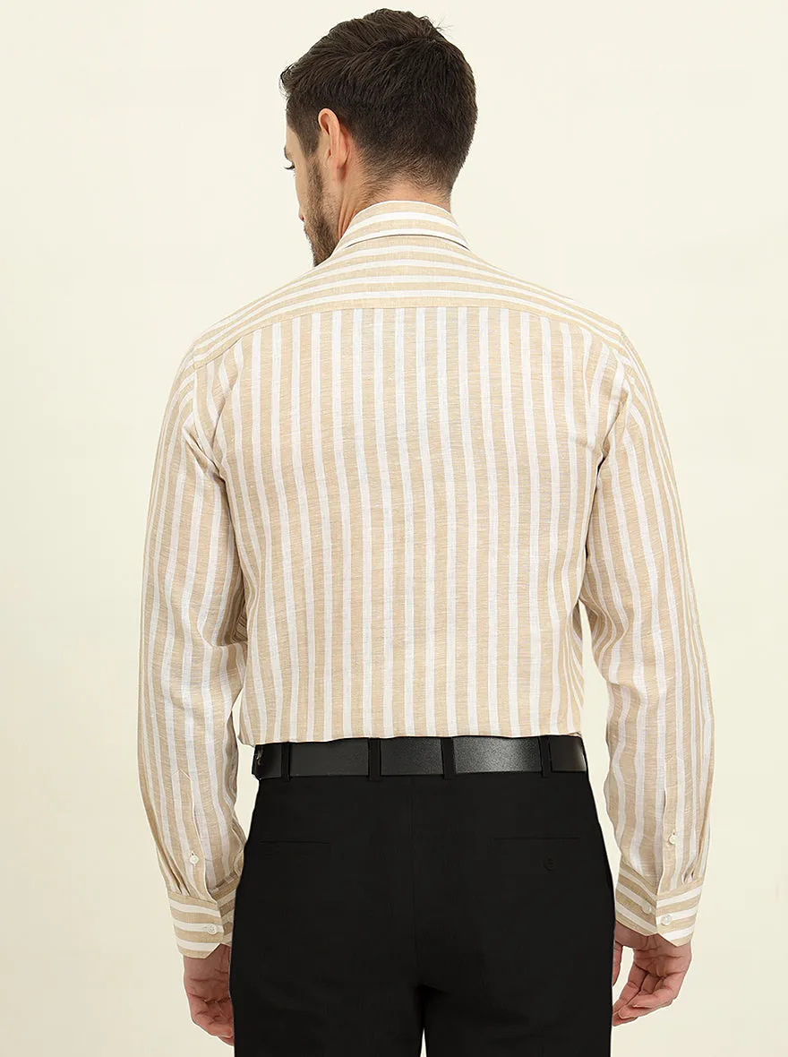 Beige & White Striped Regular Fit Formal Shirt | JadeBlue