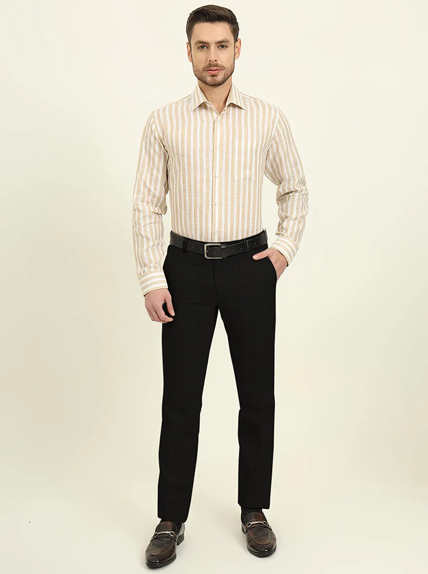 Beige & White Striped Regular Fit Formal Shirt | JadeBlue