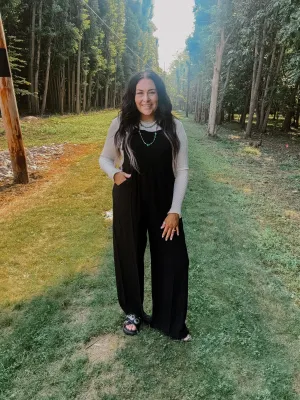 Black Button Sling Wide Leg Jumpsuit