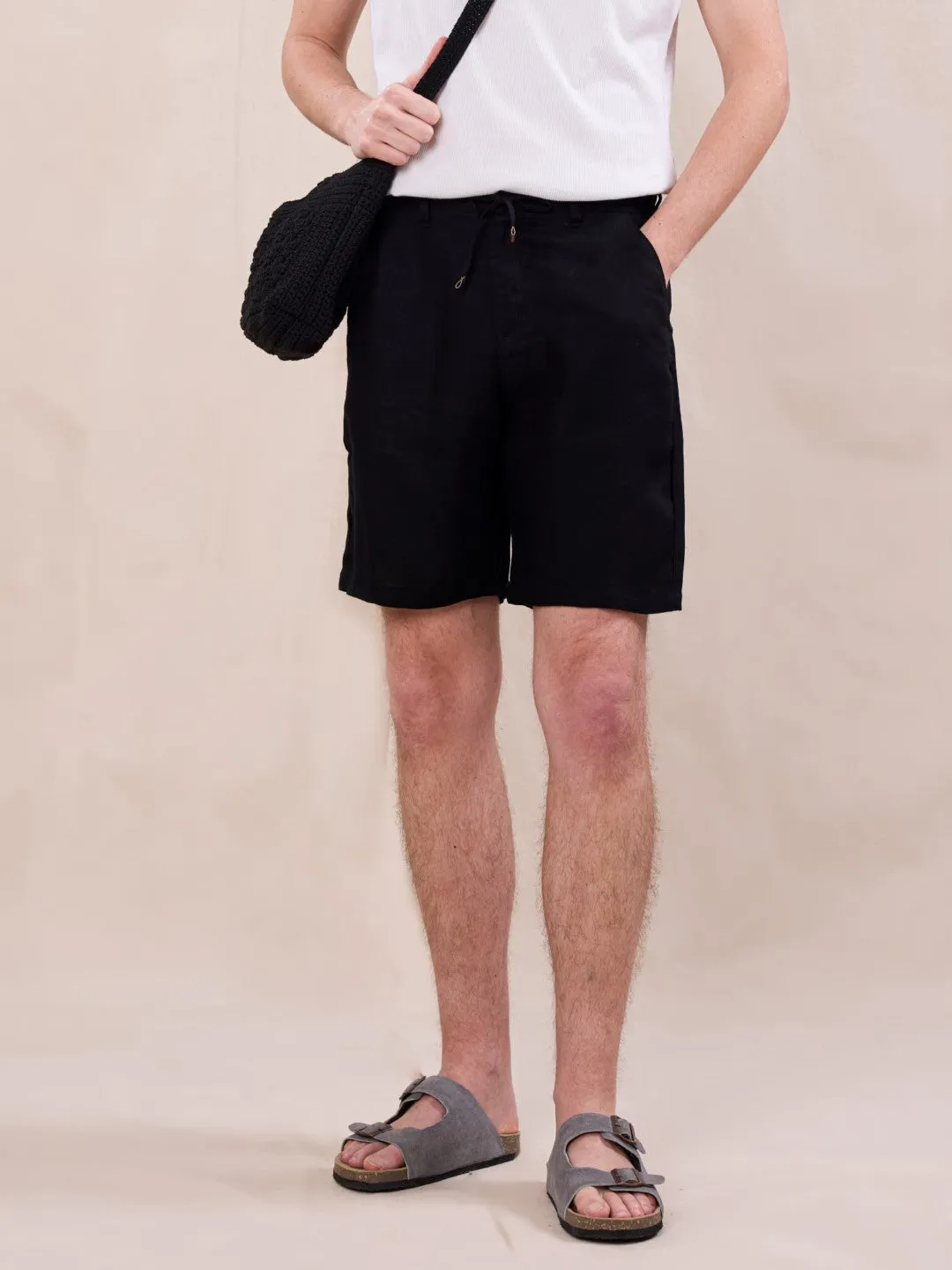 Black Cotton Plain Shorts