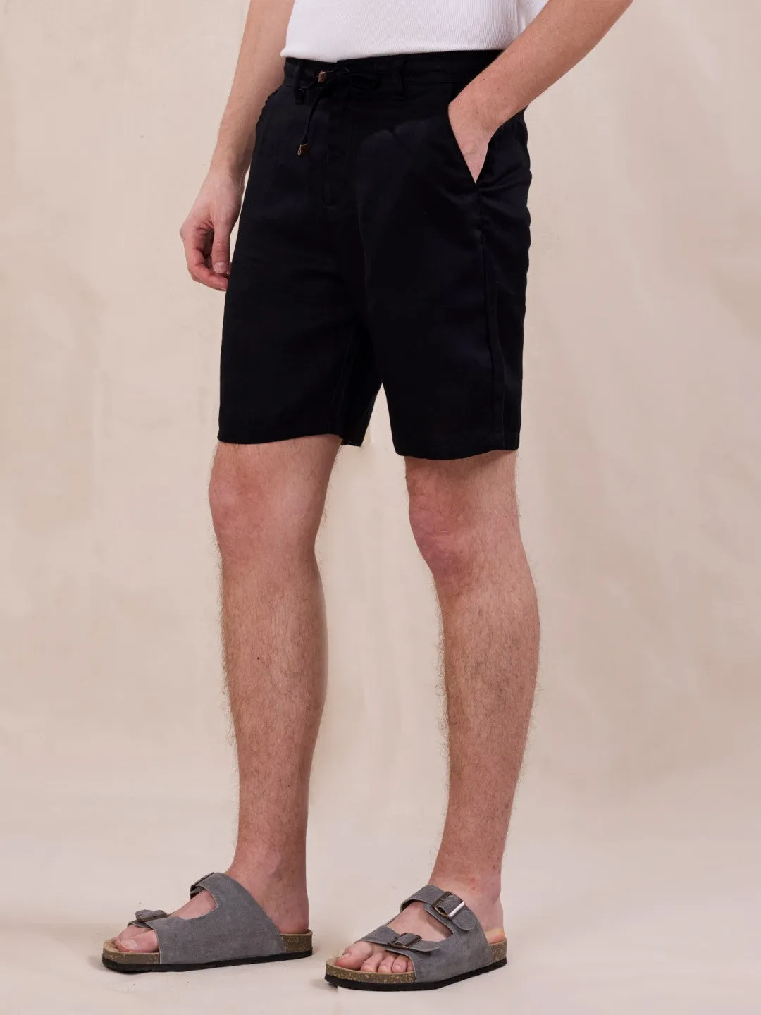 Black Cotton Plain Shorts