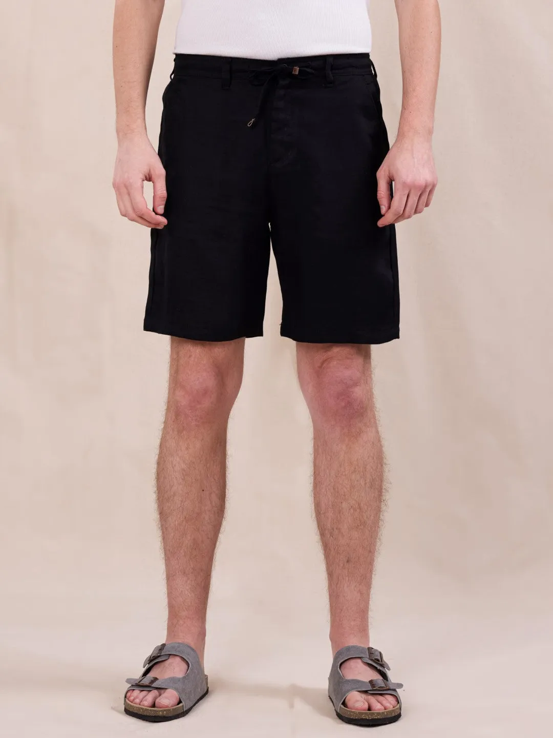 Black Cotton Plain Shorts