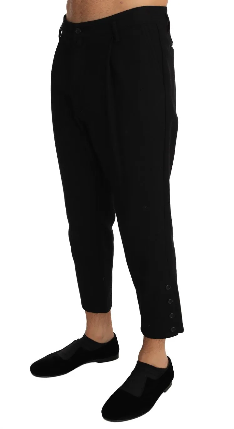 Black Cotton Stretch Cropped Trousers Pants