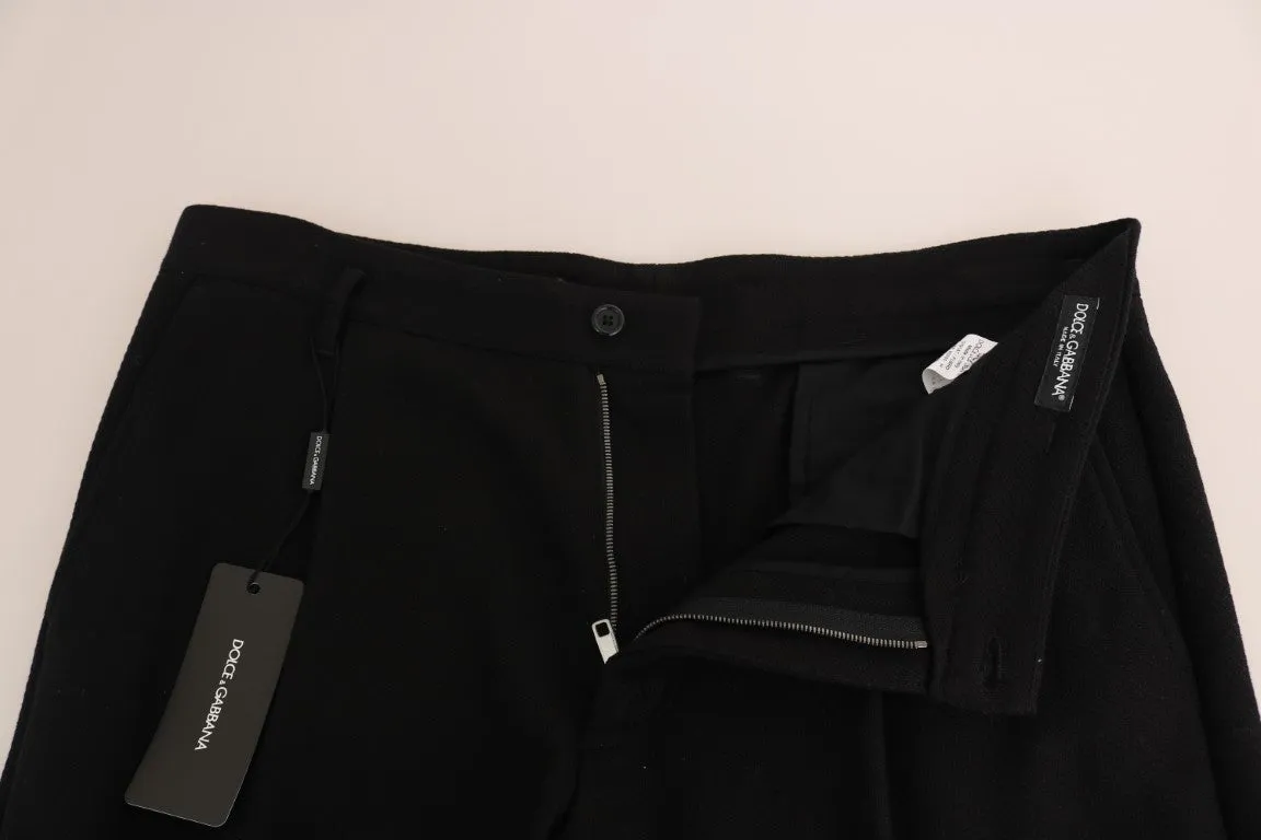 Black Cotton Stretch Cropped Trousers Pants