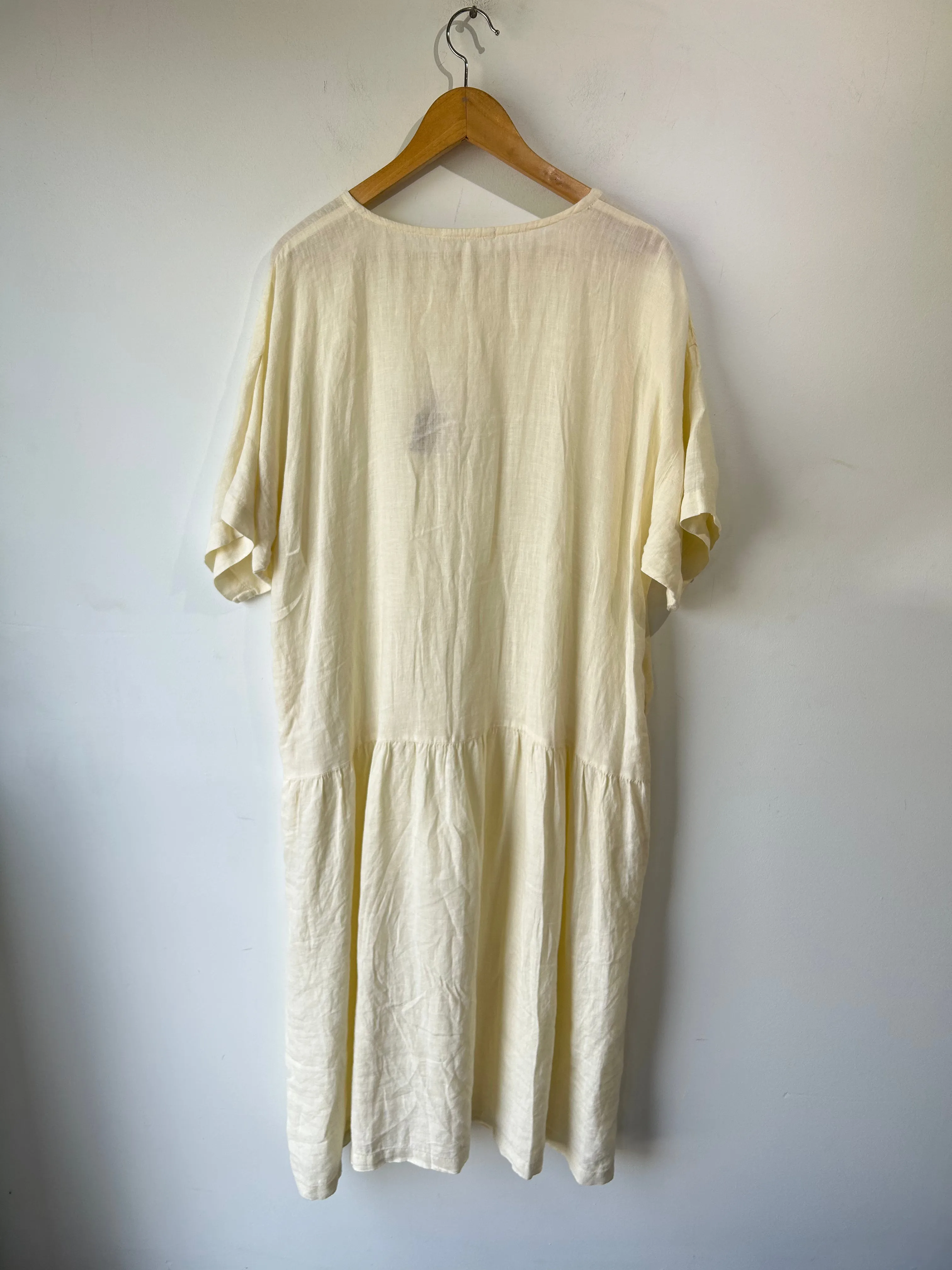 Black Crane Pale Yellow Linen Dress