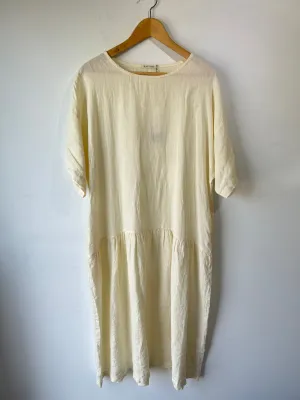Black Crane Pale Yellow Linen Dress
