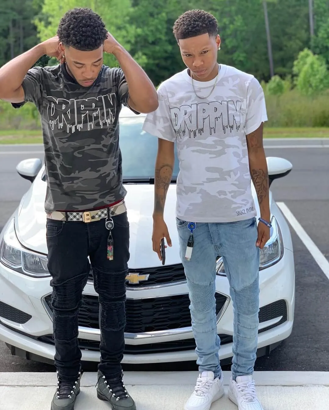 Black Drippin Outline | Light Gray Camo Tee