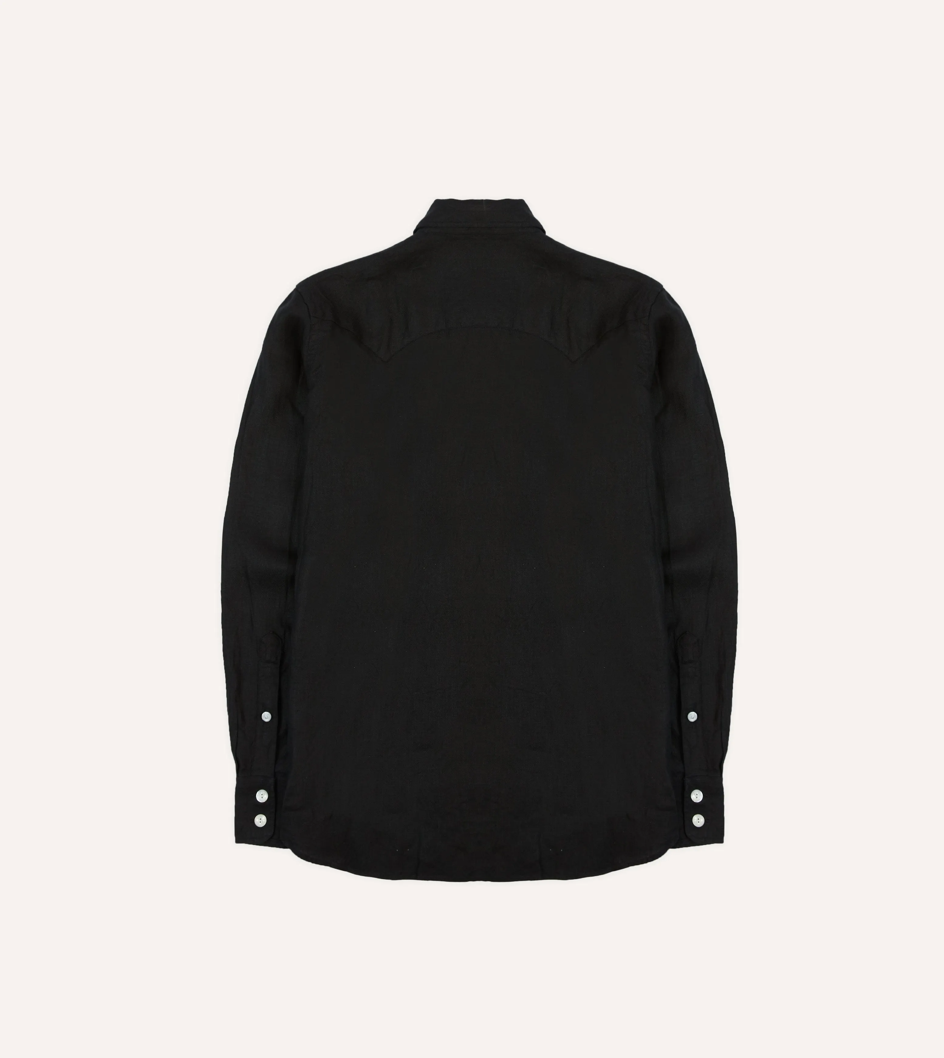 Black Linen Twill Two-Pocket Western Shirt