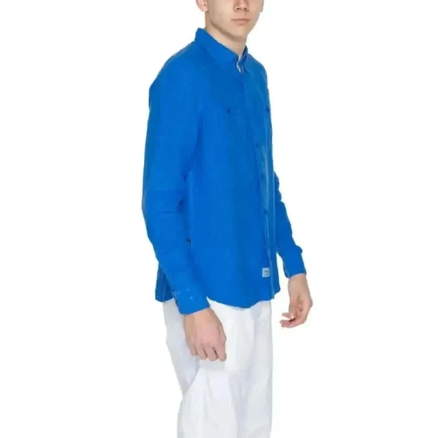 Blauer Men's Blue Linen Shirt for Spring and Summer