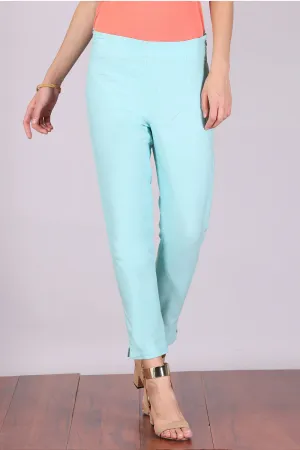 Blue Cropped Cotton Trousers