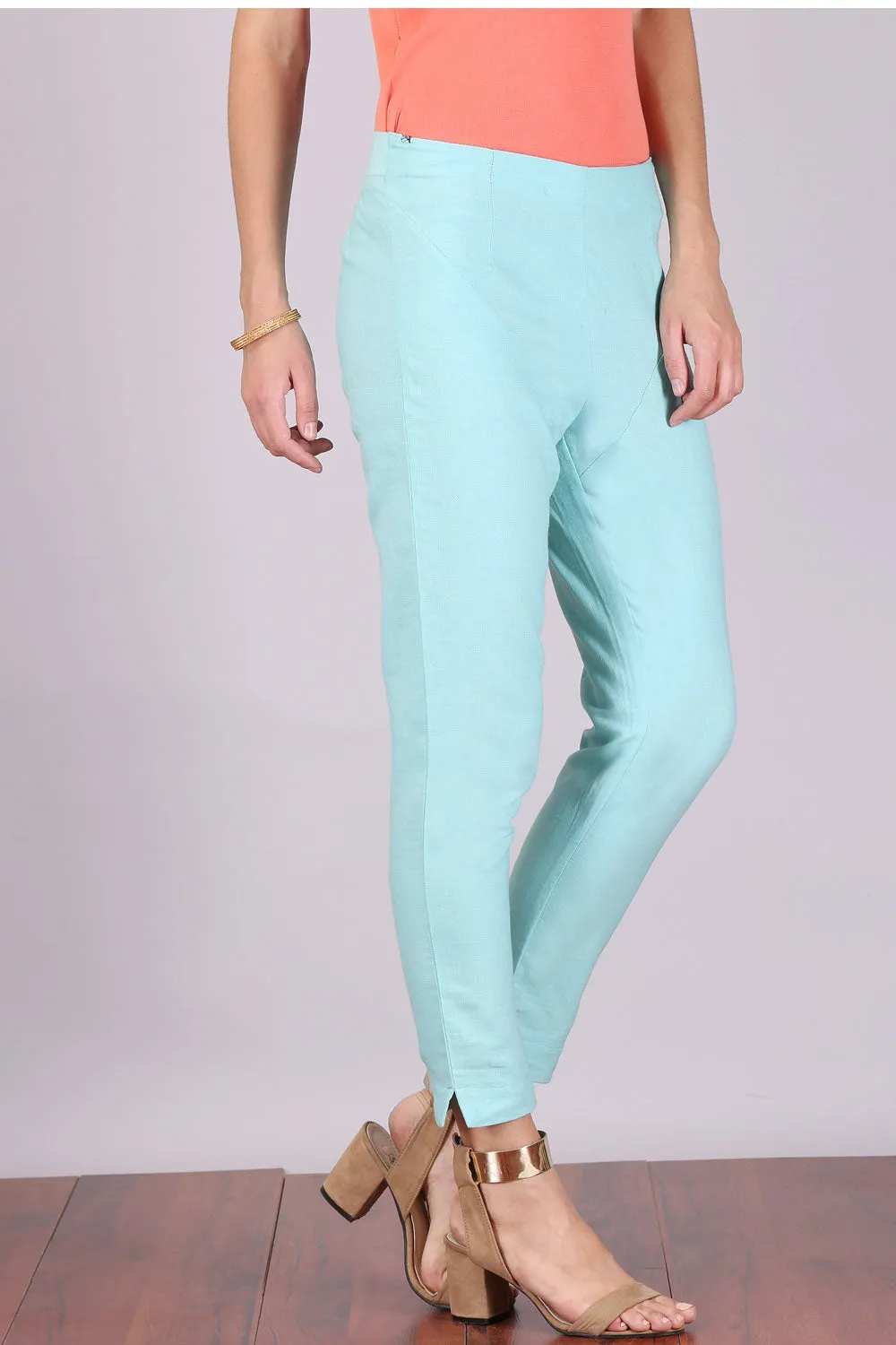 Blue Cropped Cotton Trousers