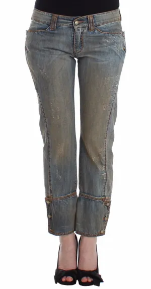 Blue Cropped Jeans Denim Pants Branded Capri