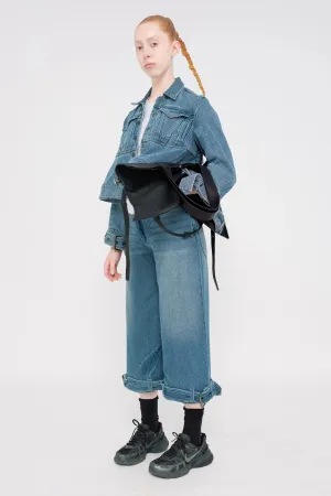 BLUE WASHED CROPPED DENIM PANTS