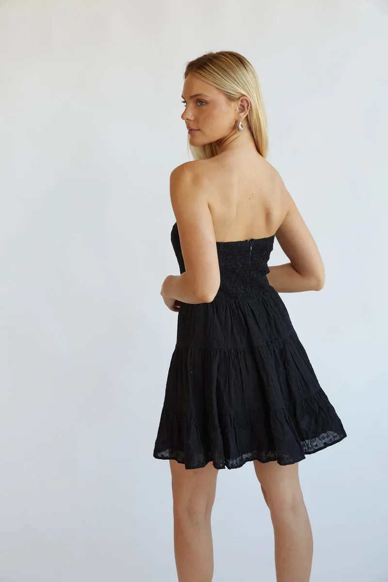 Blythe Strapless Keyhole Embroidered Babydoll Mini Dress