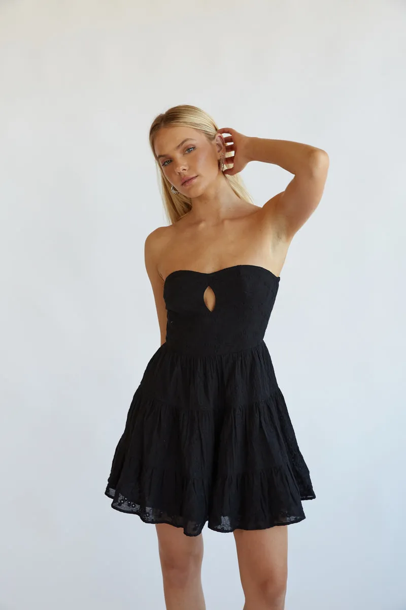 Blythe Strapless Keyhole Embroidered Babydoll Mini Dress