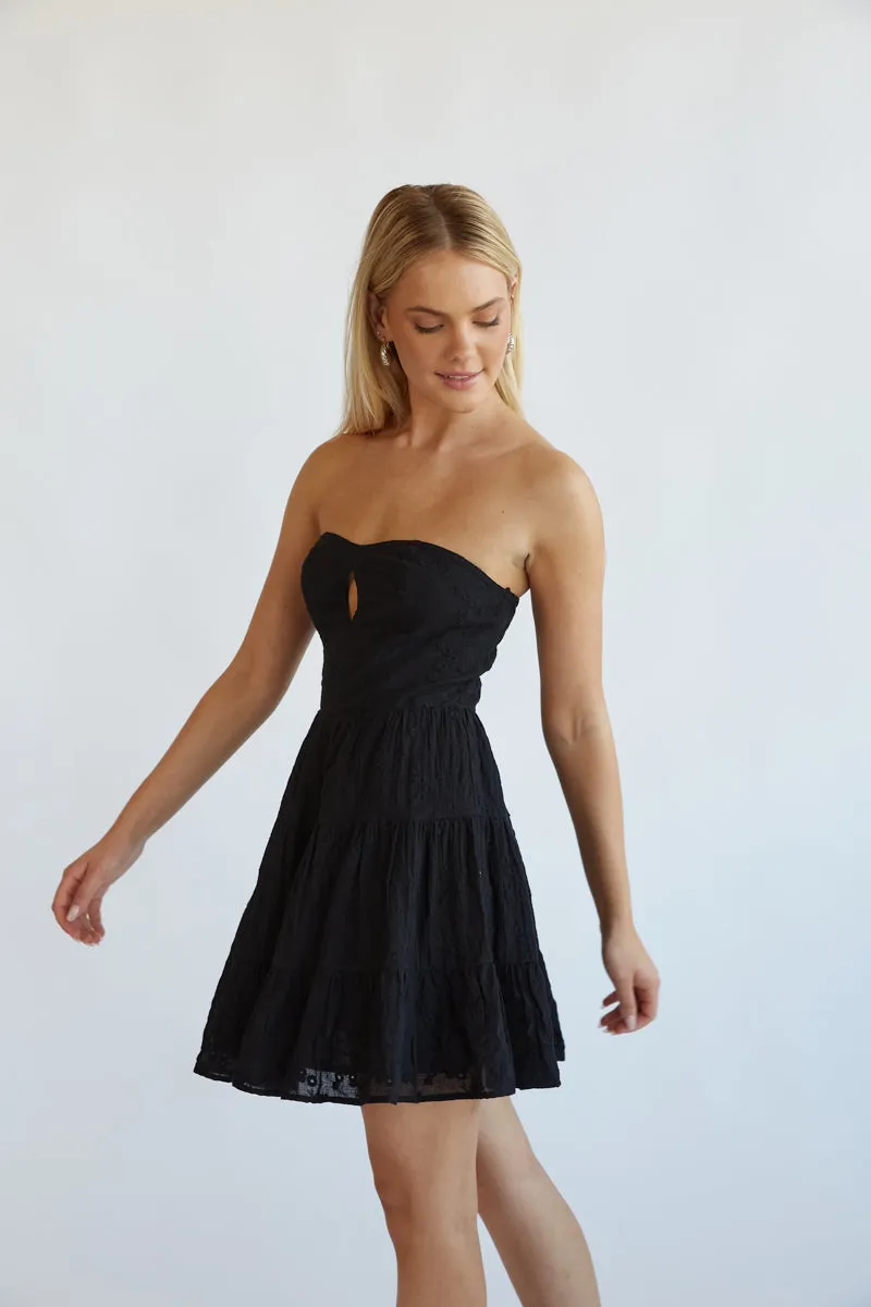 Blythe Strapless Keyhole Embroidered Babydoll Mini Dress