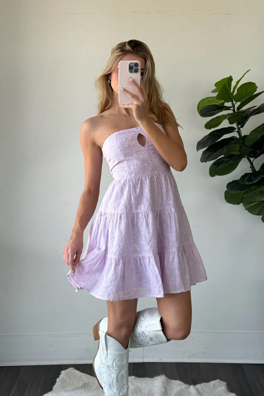 Blythe Strapless Keyhole Embroidered Babydoll Mini Dress