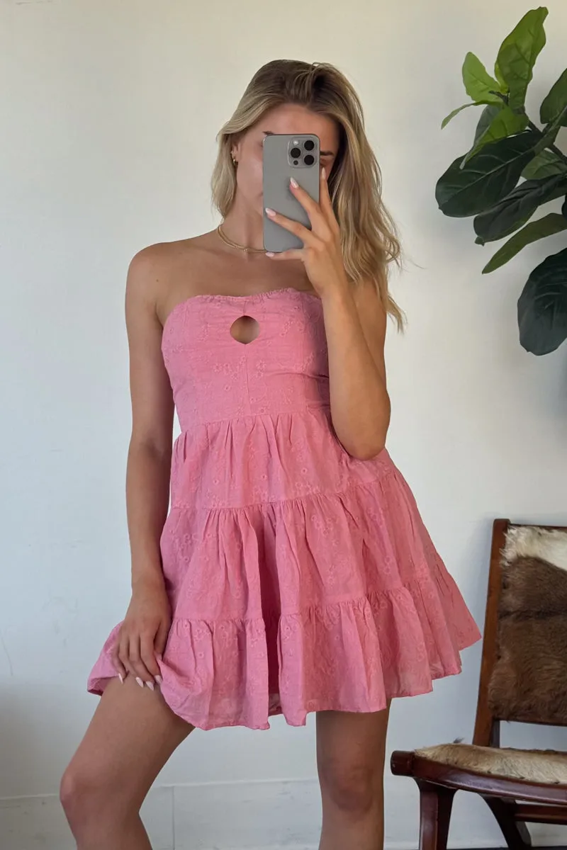 Blythe Strapless Keyhole Embroidered Babydoll Mini Dress