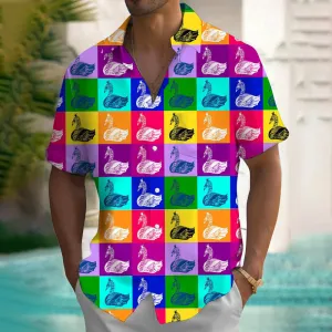 Bright Contrast Swan Print Short-sleeved Shirt