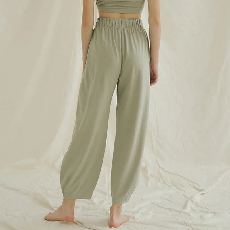 Buddha Stones Casual Plain Breathable Loose Women's Leica Harem Pants With Pockets