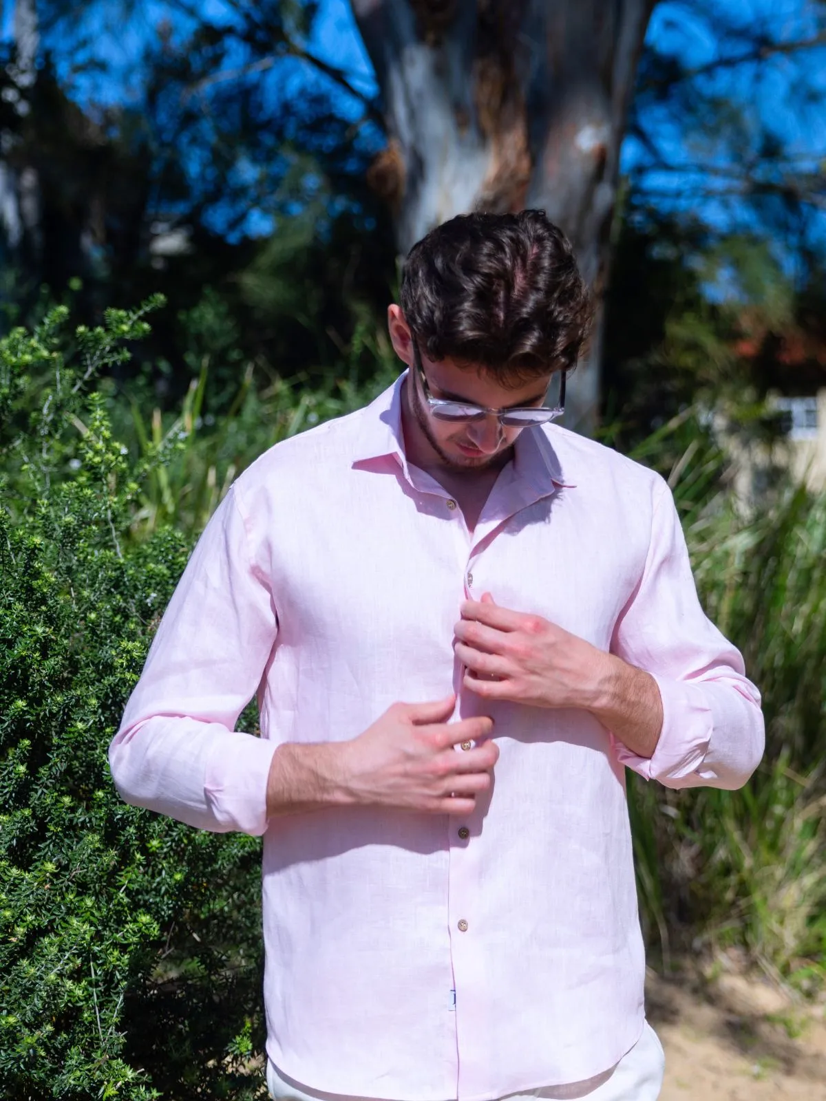 Byron Bay Linen L/S Big Mens Shirt - Baby Pink