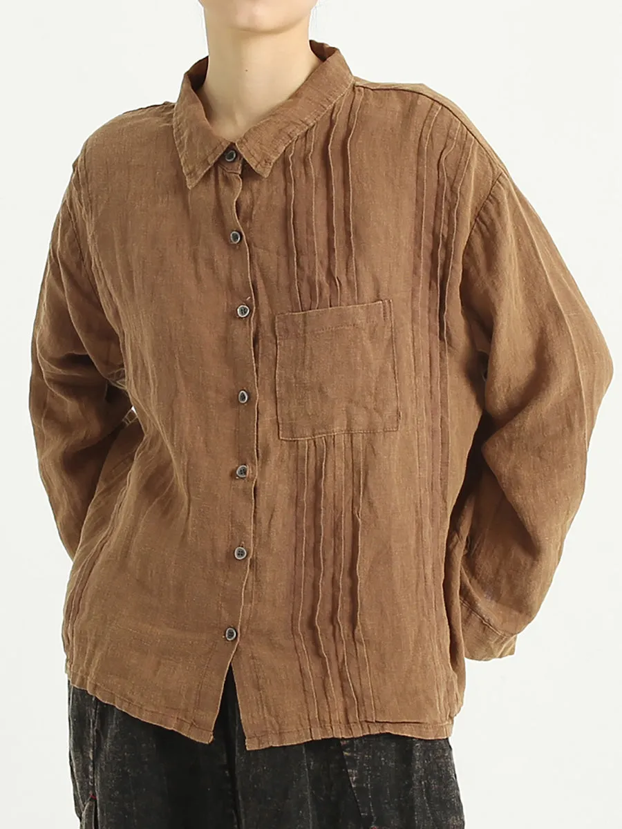 Casual Linen Loose Turndown Collar Women Shirt