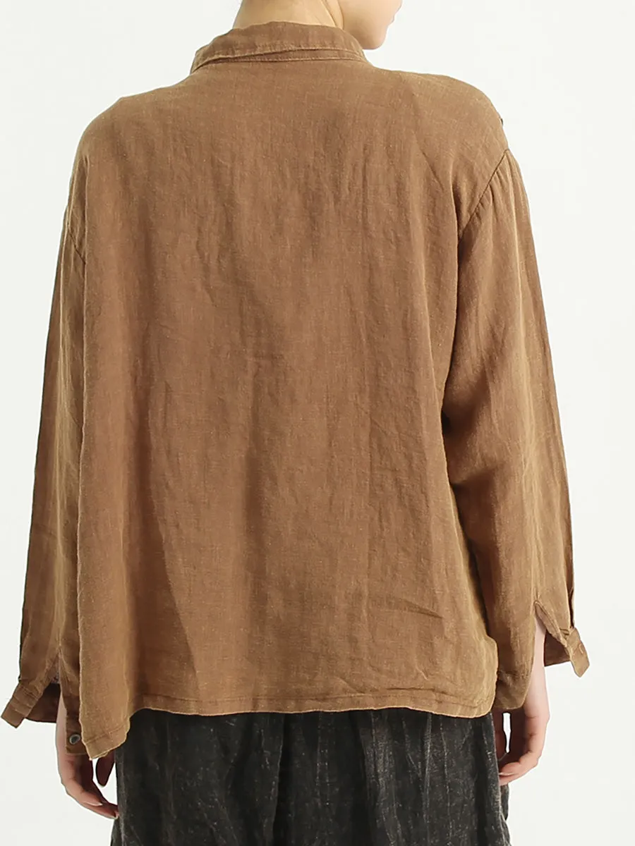 Casual Linen Loose Turndown Collar Women Shirt